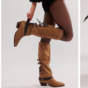 NWOB Free People Back-lace Sway Low Slouchy Boots -Sz 8.5/Military Taupe Suede